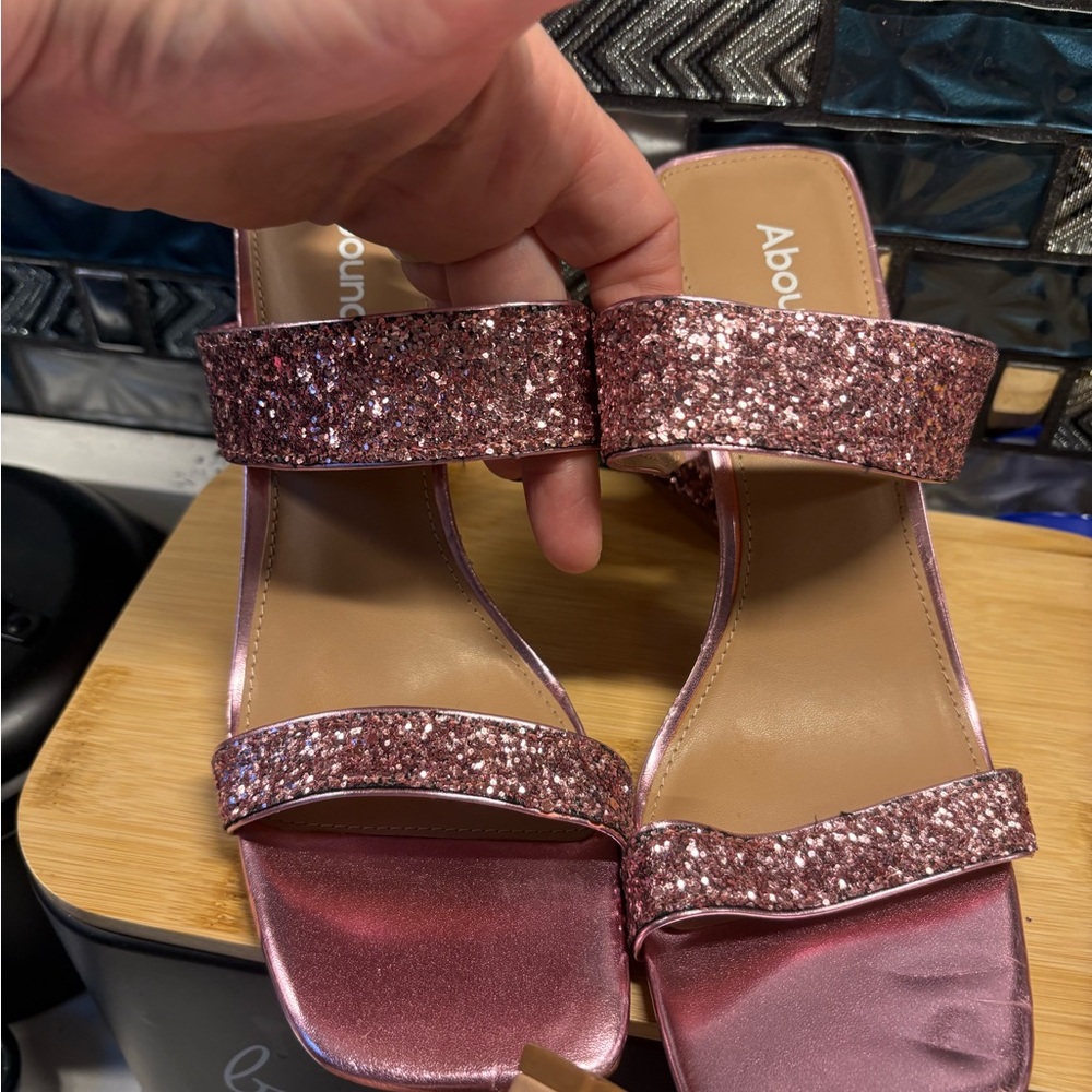 Abound Rose Pink Glitter Double-Strap Slide Mules
